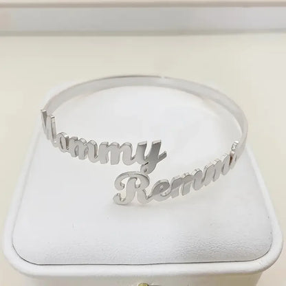 Custom Two Name Cuff Bangle Bracelet Personalized Double Names Couple Gold Color Stainless Steel Jewelry Dainty Bridesmaid Gift