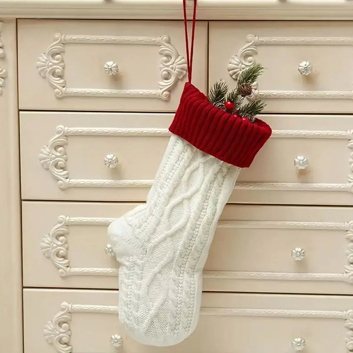 One Vintage Personalized Christmas Stocking with Embroidered Name, Holiday Stocking Gift Bag, Family Christmas Gift