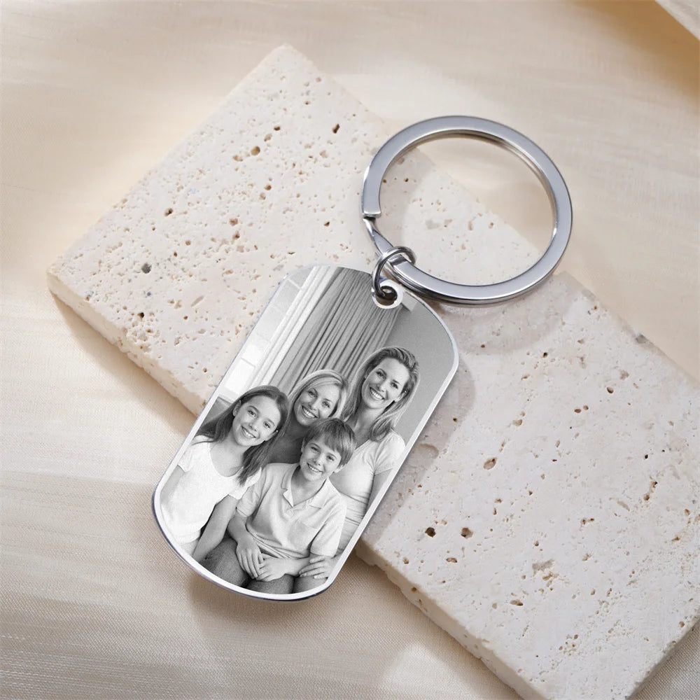 Custom Photo Keychain Women Stainless Steel Keyring Rectangle Heart Shape Personalized Picture Key Holder Jewelry Christmas Gift