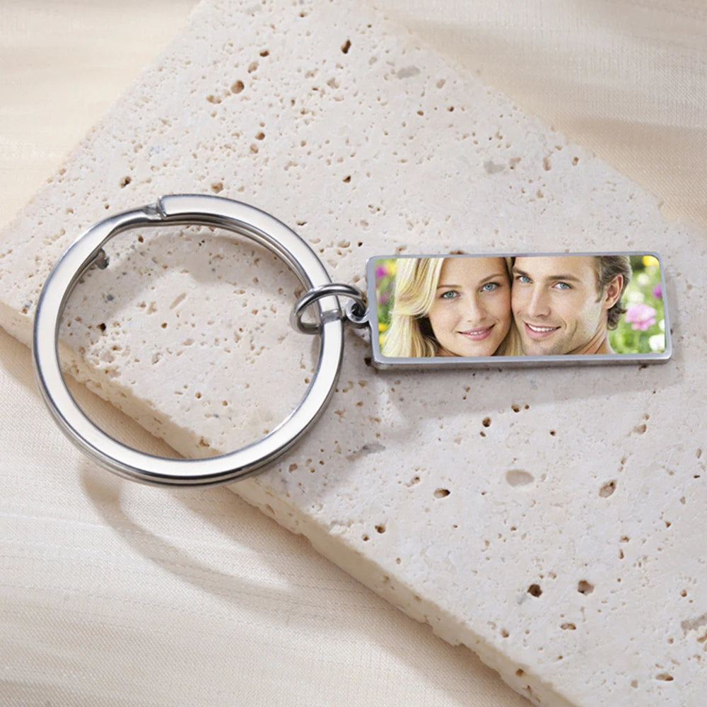 Custom Photo Keychain Women Stainless Steel Keyring Rectangle Heart Shape Personalized Picture Key Holder Jewelry Christmas Gift