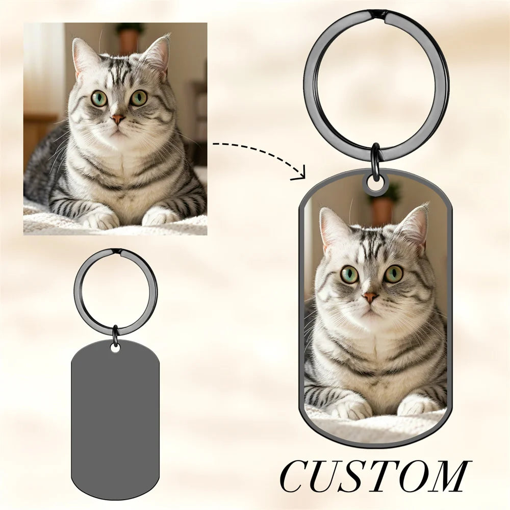 Custom Photo Keychain Women Stainless Steel Keyring Rectangle Heart Shape Personalized Picture Key Holder Jewelry Christmas Gift