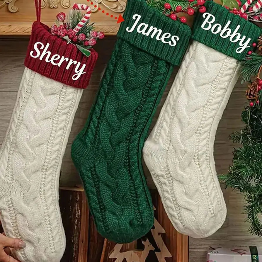 One Vintage Personalized Christmas Stocking with Embroidered Name, Holiday Stocking Gift Bag, Family Christmas Gift