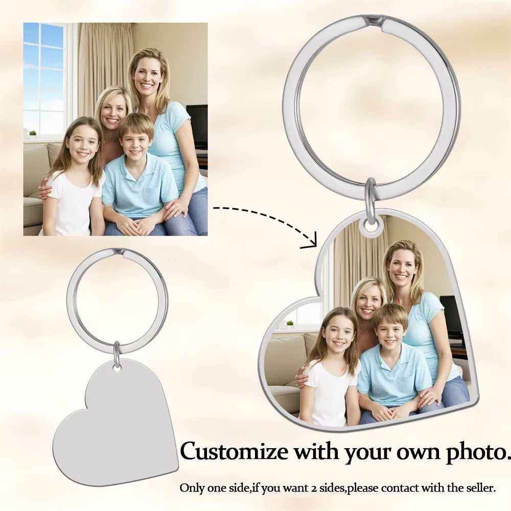 Custom Photo Keychain Women Stainless Steel Keyring Rectangle Heart Shape Personalized Picture Key Holder Jewelry Christmas Gift