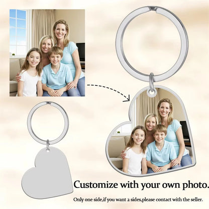 Custom Photo Keychain Women Stainless Steel Keyring Rectangle Heart Shape Personalized Picture Key Holder Jewelry Christmas Gift