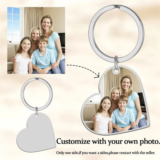 Custom Photo Keychain Women Stainless Steel Keyring Rectangle Heart Shape Personalized Picture Key Holder Jewelry Christmas Gift