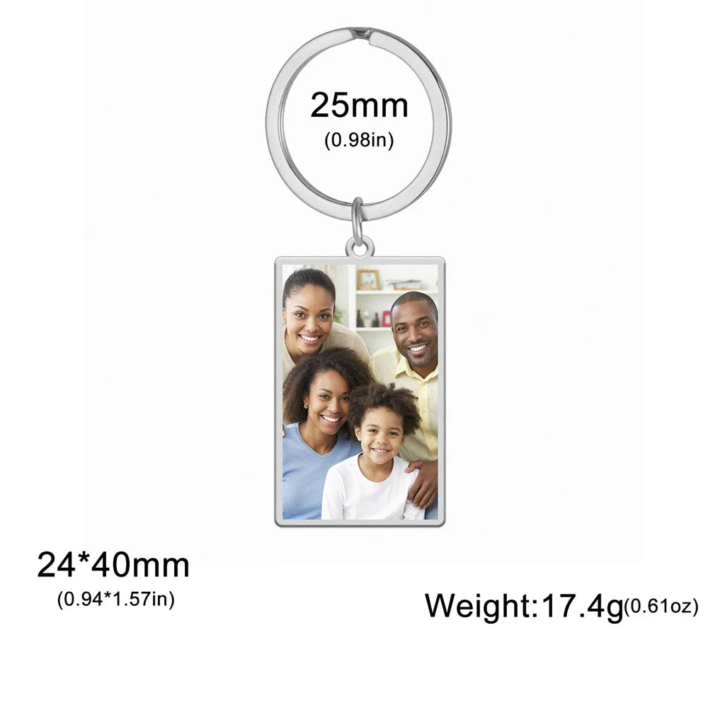 Custom Photo Keychain Women Stainless Steel Keyring Rectangle Heart Shape Personalized Picture Key Holder Jewelry Christmas Gift