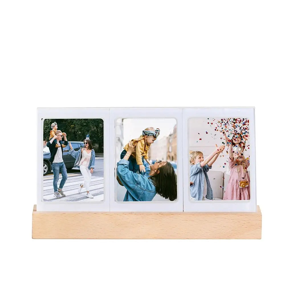 3 in 1 Photo Frame Instant Camera Acrylic LED Light 3 inch Picture Holder Photo Table for Fujifilm/Polaroid Desktop Decor