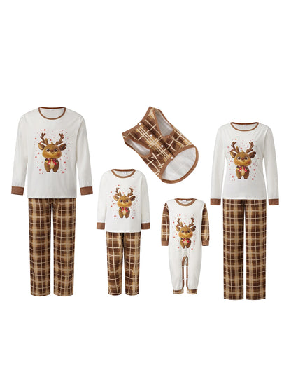 Christmas Family Pajamas Matching Sets Mom Dad Kids Long Sleeve Elk Print Tops and Plaid Pants Sleepwear Family Xmas Pajamas