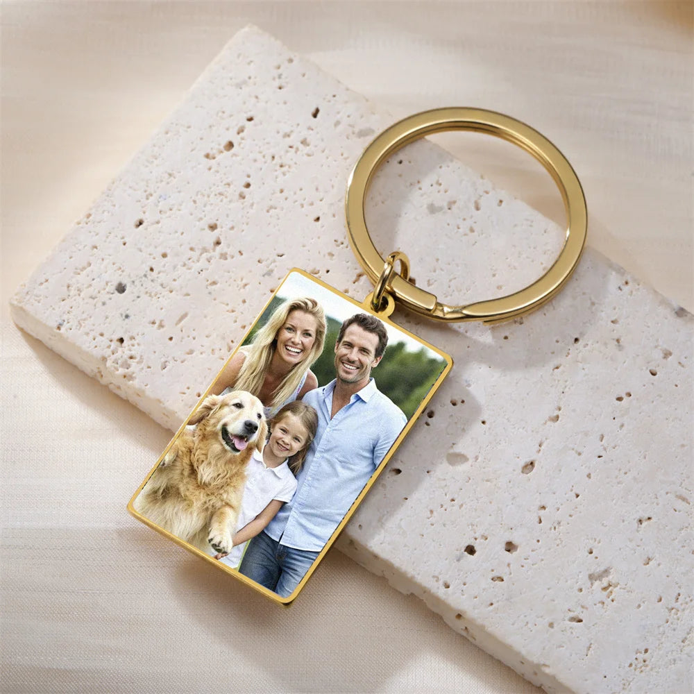 Custom Photo Keychain Women Stainless Steel Keyring Rectangle Heart Shape Personalized Picture Key Holder Jewelry Christmas Gift