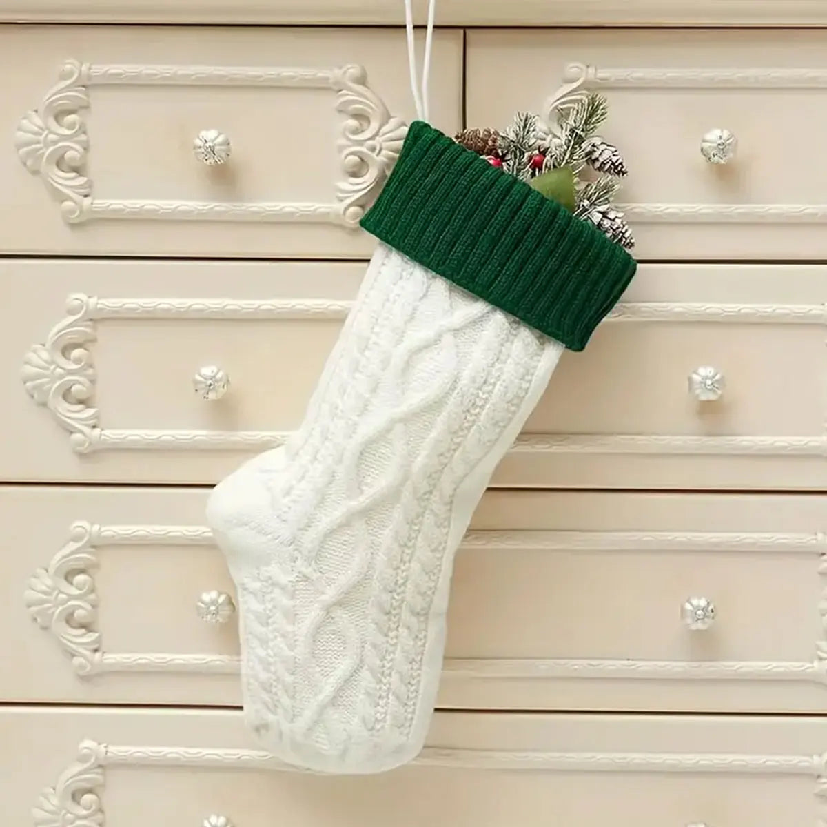 One Vintage Personalized Christmas Stocking with Embroidered Name, Holiday Stocking Gift Bag, Family Christmas Gift