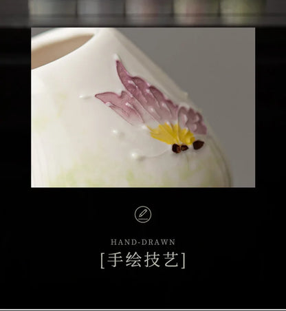 1-8PCS Hand Drawn Flowers Matcha Tea Set Japanese Matcha Gift Box Matcha Bowl Baibenli Tea Bowl Whisk Ceramic Teaset Tool Sets