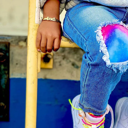 Custom Cute Baby Child Name Bangles Hand Jewelry Stainless Steel Gold Color Nameplate Cuff Bangles Best Gifts For Kids