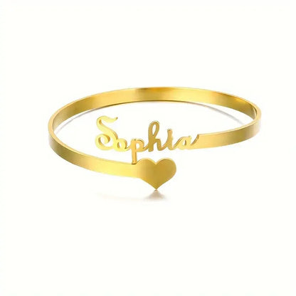 Custom Two Name Cuff Bangle Bracelet Personalized Double Names Couple Gold Color Stainless Steel Jewelry Dainty Bridesmaid Gift