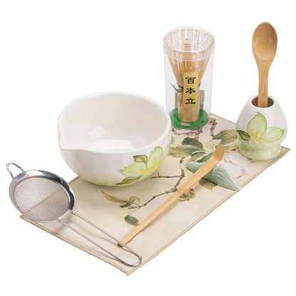 1-8PCS Hand Drawn Flowers Matcha Tea Set Japanese Matcha Gift Box Matcha Bowl Baibenli Tea Bowl Whisk Ceramic Teaset Tool Sets