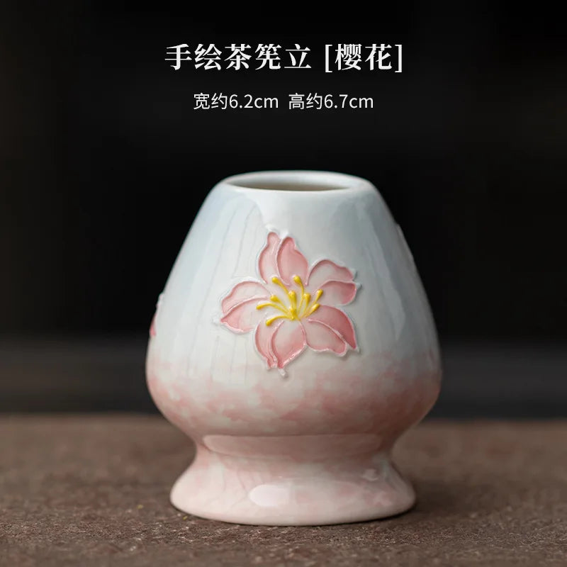 1-8PCS Hand Drawn Flowers Matcha Tea Set Japanese Matcha Gift Box Matcha Bowl Baibenli Tea Bowl Whisk Ceramic Teaset Tool Sets