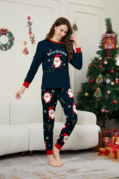 2025 Winter Christmas Family Matching Outfits Santa Print Cute Pajamas Set 2 Pieces Suit Soft Loose Sleepwear Xmas Look Pyjamas