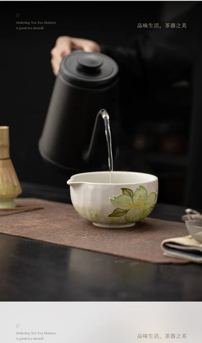 1-8PCS Hand Drawn Flowers Matcha Tea Set Japanese Matcha Gift Box Matcha Bowl Baibenli Tea Bowl Whisk Ceramic Teaset Tool Sets