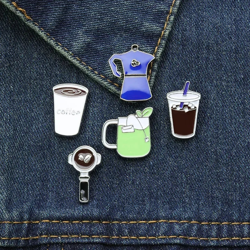 Coffee Cup Enamel Pins  Metal Brooches Fashion Lapel Badge Backpack Clothes Jewelry Gift for Friends