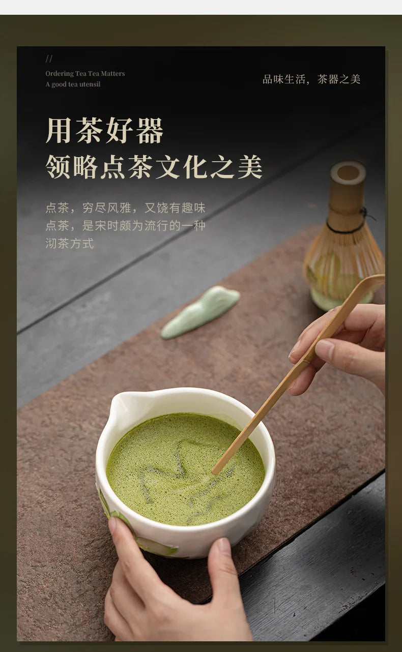 1-8PCS Hand Drawn Flowers Matcha Tea Set Japanese Matcha Gift Box Matcha Bowl Baibenli Tea Bowl Whisk Ceramic Teaset Tool Sets
