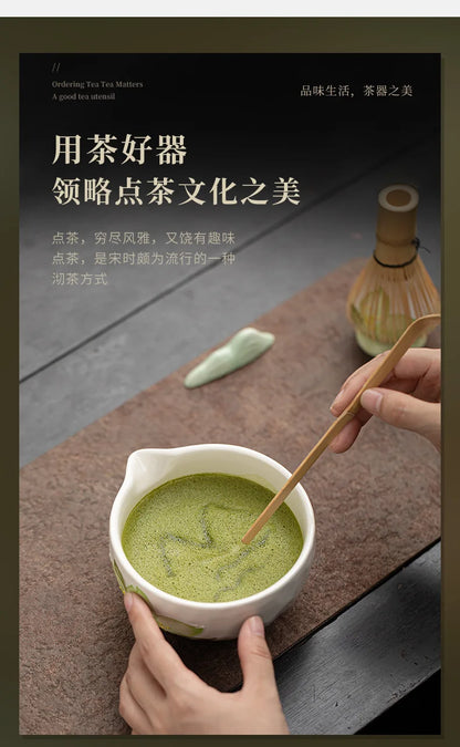1-8PCS Hand Drawn Flowers Matcha Tea Set Japanese Matcha Gift Box Matcha Bowl Baibenli Tea Bowl Whisk Ceramic Teaset Tool Sets