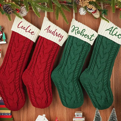 One Vintage Personalized Christmas Stocking with Embroidered Name, Holiday Stocking Gift Bag, Family Christmas Gift