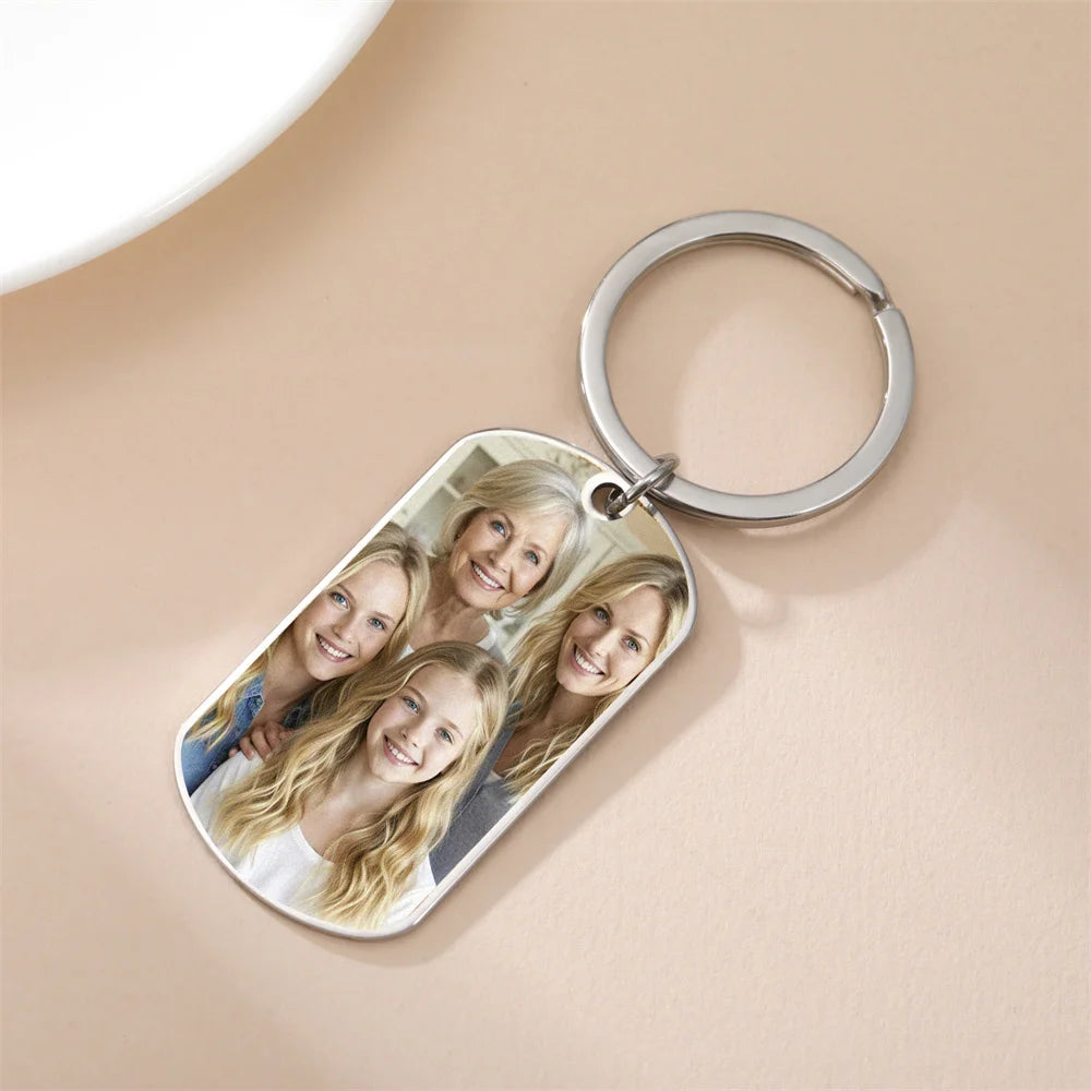 Custom Photo Keychain Women Stainless Steel Keyring Rectangle Heart Shape Personalized Picture Key Holder Jewelry Christmas Gift
